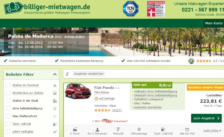 Screenshot www.billiger-mietwagen.de