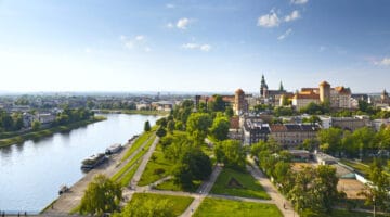 Panoramic view of Krakow, Poland from Wawel Castle