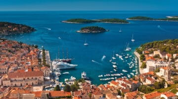 Harbor of old Adriatic island town Hvar, Croatia.