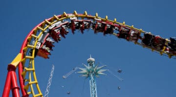 Rollercoaster and big carousel Prater Vienna