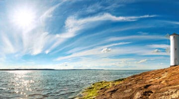 Panoramic image of a seaside by lighthouse in Swinoujscie, Poland