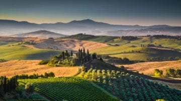 Scenic Tuscany landscape at sunrise, Val d&#039;Orcia, Italy