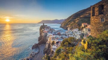 Vernazza at sunset, Cinque Terre National Park, Ligurian Riviera, Italy
