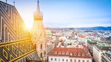 Vienna skyline with St. Stephen's Cathedral roof, Austria