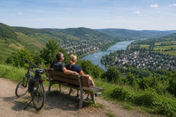 Paar macht Pause auf Radwege Deutschlands