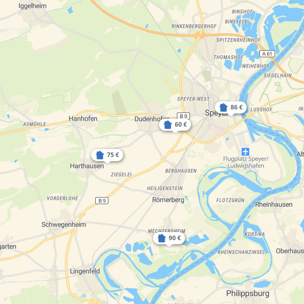 Landkarte Pfälzer Rheinebene