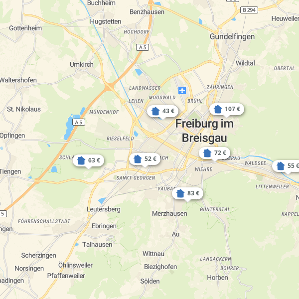 Kaart Freiburg & vicinity
