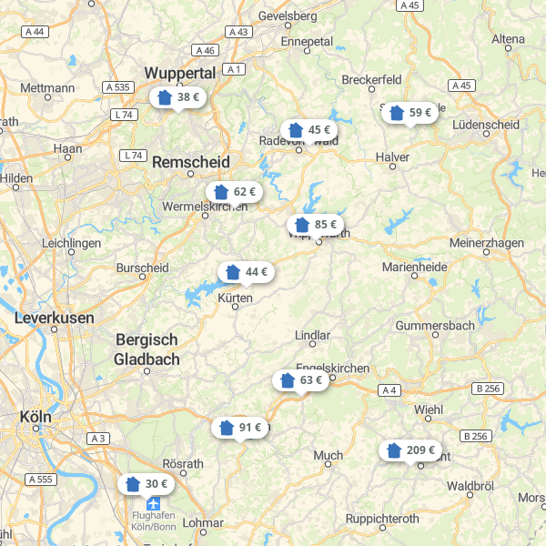 Landkarte Bergisches Land