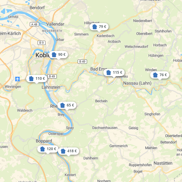 Landkarte Rheintal - Lahn - Taunus