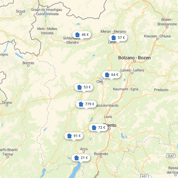 Landkarte Südtirol - Trentino
