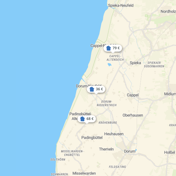 Landkarte Wurster Nordseeküste